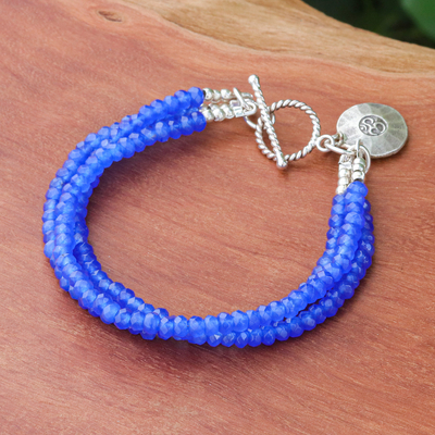 Quartz beaded bracelet, 'Ever Blue' - 950 Silver and Blue Quartz Beaded Bracelet