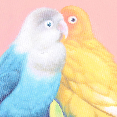 'Heaven' - Verträumtes Acrylgemälde von Lovebirds im Himmel