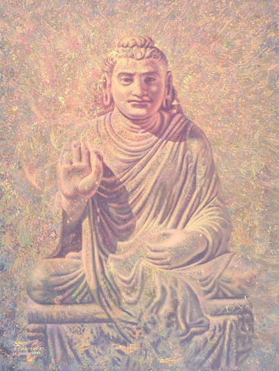 Signed Acrylic on Canvas Painting of Buddha