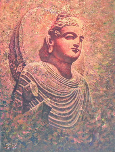 'Intelligenz' - Original impressionistisches Gandhara-Buddha-Gemälde