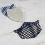 Hemp and cotton face masks, 'Spirit of the Sea' (set of 3) - Three Handcrafted Thai Face Masks-1 Hemp and 2 Blue Cotton