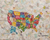 Wandbehang aus Baumwoll-Patchwork - Atemberaubender Batik-Patchwork-Wandbehang mit einer USA-Karte