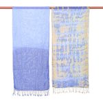 Cotton scarves, 'Wave of Love' (pair) - Pair of Cotton Tie-Dye Scarves in Blue and Yellow