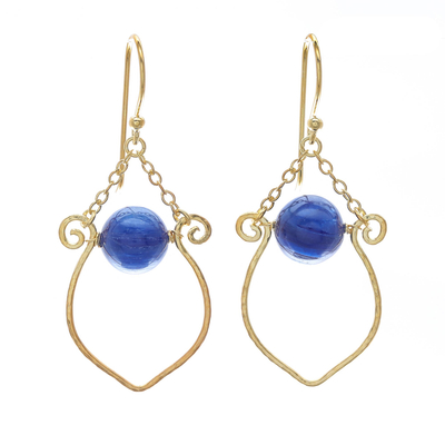 Gold plated kyanite dangle earrings, 'Swing in Blue' - Kyanite Gold Plated Dangle Earrings from Thailand