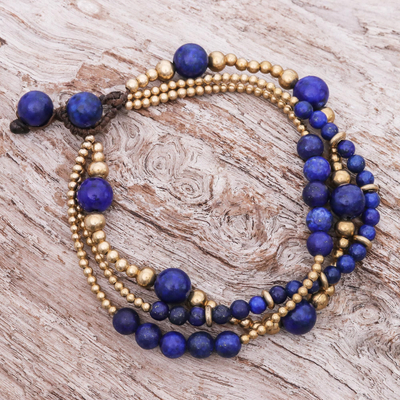 Blue Lapis Lazuli and Brass Beaded Bracelet, 'Natural Wonders'