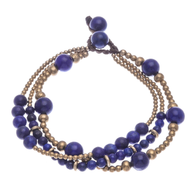Blue Lapis Lazuli and Brass Beaded Bracelet