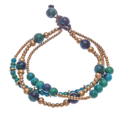 Serpentine and brass beaded bracelet, 'Natural Wonders' - Hand Crafted Brass Bead and Serpentine Bracelet