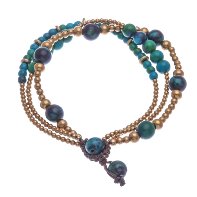 Serpentine and brass beaded bracelet, 'Natural Wonders' - Hand Crafted Brass Bead and Serpentine Bracelet