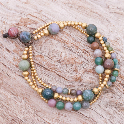 Agate and brass beaded bracelet, 'Natural Wonders' - Multicolored Agate and Brass Beaded Bracelet