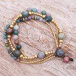 Agate and brass beaded bracelet, 'Natural Wonders' - Multicolored Agate and Brass Beaded Bracelet