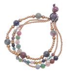 Agate and brass beaded bracelet, 'Natural Wonders' - Multicolored Agate and Brass Beaded Bracelet