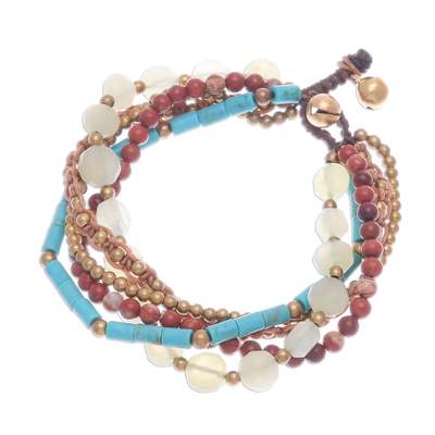 Quartz and jasper beaded bracelet, 'Bohemian Melange' - Five-Strand Beaded Gemstone Bracelet