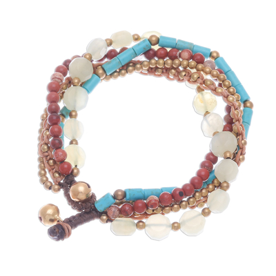Armband aus Quarz und Jaspisperlen, 'Bohemian Melange', 'Bohemian Melange - Fünfsträngiges Perlen-Edelstein-Armband