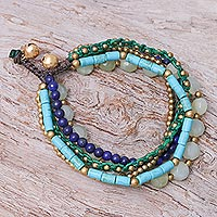 Lapis lazuli and quartz beaded bracelet, 'Bohemian Melange'