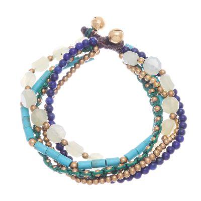Lapis lazuli and quartz beaded bracelet, 'Bohemian Melange' - Bohemian Chic Multistrand Beaded Bracelet