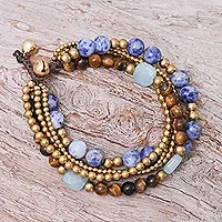 Pulsera de cuentas de sodalita y ojo de tigre - Pulsera con cuentas de ojo de tigre y sodalita de Tailandia