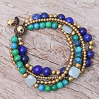 Serpentine and lapis lazuli beaded bracelet, 'Bohemian Melange' - Handmade Beaded Bracelet with Lapis Lazuli and Serpentine