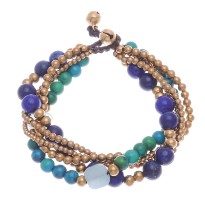 Serpentine and lapis lazuli beaded bracelet, 'Bohemian Melange' - Handmade Beaded Bracelet with Lapis Lazuli and Serpentine