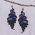 Macrame dangle earrings, 'Serpentine Way in Blue' - Handmade Black and Blue Macrame Dangle Earrings (image 2) thumbail