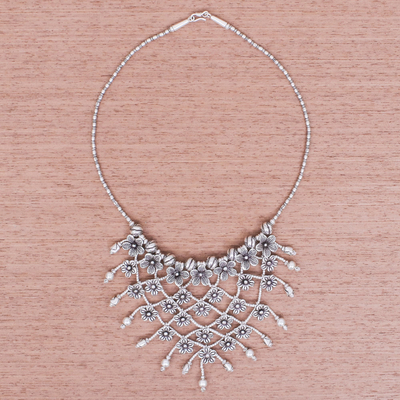 Silver collar necklace, 'Floral Net' - Stunning Floral 950 Silver Collar Necklace