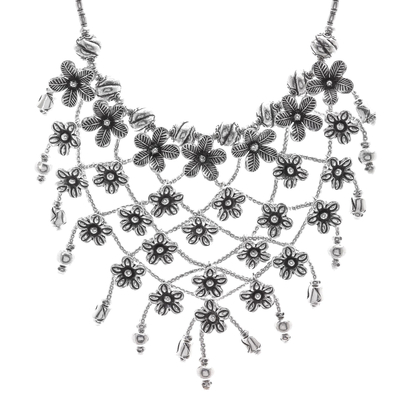 collar de plata - Impresionante collar floral de plata 950