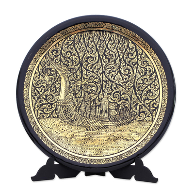 Handcrafted Thai Lacquered Wood Royal Barge Plate