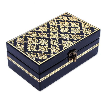 Lacquered wood jewelry box, 'Golden Lotus Treasure' - Handcrafted Floral Thai Lacquered Wood Jewelry Box