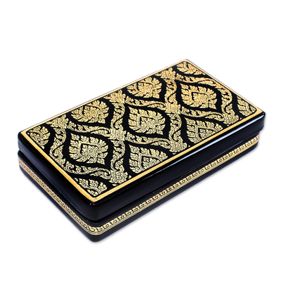 Lacquered wood box, 'Golden Lotus Flame' - Handcrafted Thai Lacquered Wood Decorative Box