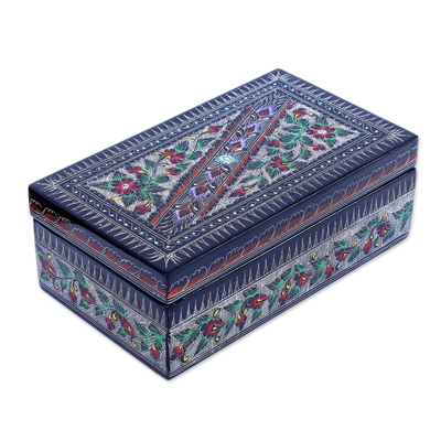 Caja de madera lacada, 'Red Thai Garden' - Caja de madera lacada tailandesa floral hecha a mano