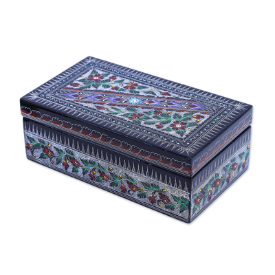Lacquered wood box, 'Red Thai Garden' - Handcrafted Floral Thai Lacquered Wood Box
