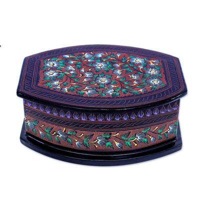 Lacquered wood coasters and box, 'Blue Eyed Daisies' (set of 6) - 6 Handcrafted Thai Lacquered Wood Coasters and Box