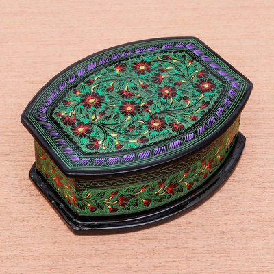 Lacquered wood jewelry box, 'Emerald Delight' - Handcrafted Green Floral Thai Lacquered Wood Jewelry Box