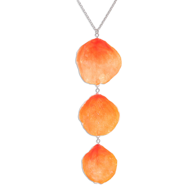 Natural rose pendant necklace, 'Pretty Orange Petals' - Natural Orange Rose Petal Necklace from Thailand