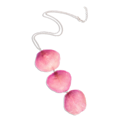 Natural rose pendant necklace, 'Pretty Pink Petals' - Natural Pink Rose Petal Necklace from Thailand