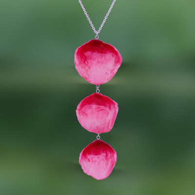 collar con colgante de rosa natural - Collar de pétalos de rosa natural rojo de Tailandia