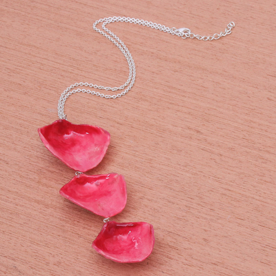 Natural rose pendant necklace, 'Pretty Red Petals' - Red Natural Rose Petal Necklace from Thailand