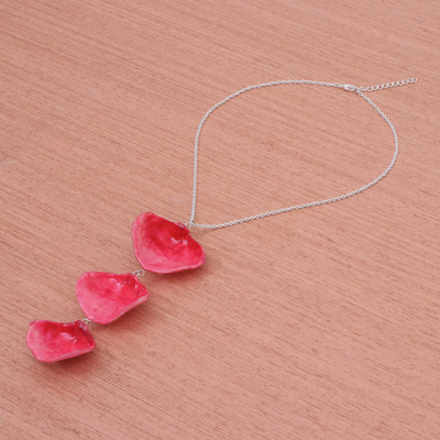 Natural rose pendant necklace, 'Pretty Red Petals' - Red Natural Rose Petal Necklace from Thailand