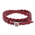 Braided leather wrap bracelet, 'Pa Sak Braid' - Om Symbol Braided Leather Wrap Bracelet