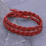 Braided leather wrap bracelet, 'Pa Sak Braid' - Om Symbol Braided Leather Wrap Bracelet