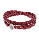Braided leather wrap bracelet, 'Pa Sak Braid' - Om Symbol Braided Leather Wrap Bracelet