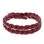 Braided leather wrap bracelet, 'Pa Sak Braid' - Om Symbol Braided Leather Wrap Bracelet