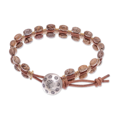 Leather and Jasper Bracelet with 950 Silver Button