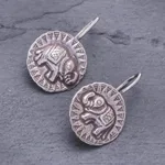 Silver drop earrings, 'Elephant Sun' - Hill Tribe Style 950 Silver Elephant Drop Earrings