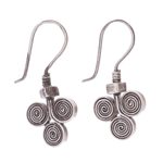 Silver drop earrings, 'Kariang Curls' - Oxidized 950 Silver Spiral Drop Earrings