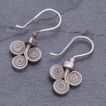 Silver drop earrings, 'Kariang Curls' - Oxidized 950 Silver Spiral Drop Earrings