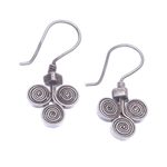 Silver drop earrings, 'Kariang Curls' - Oxidized 950 Silver Spiral Drop Earrings