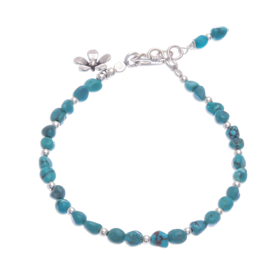 Reconstituted turquoise beaded bracelet, 'Sea Flower' - Sterling Silver and Reconstituted Turquoise Bracelet