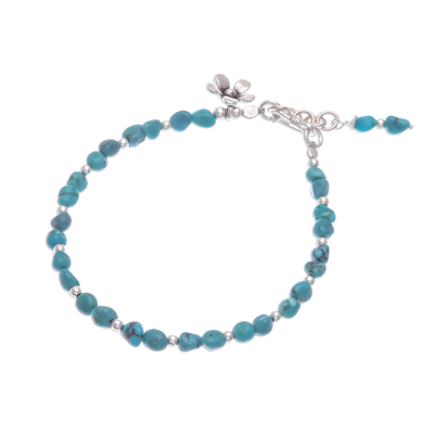 Reconstituted turquoise beaded bracelet, 'Sea Flower' - Sterling Silver and Reconstituted Turquoise Bracelet