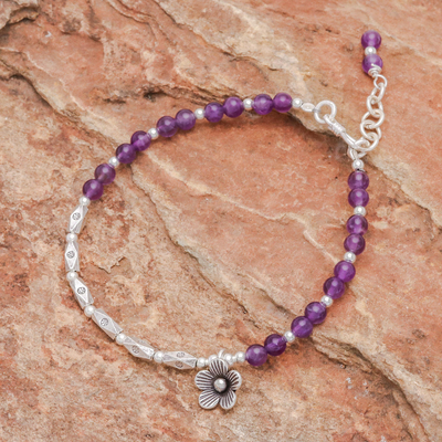 Amethyst and silver beaded bracelet, Charming Bloom