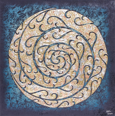 'Wheel of Luck' - Thai Lucky Wheel Painting with Gold-Silver-Copper Foil